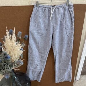 Brandy Melville Pull on Blue Striped Cotton Linen Blend Pants  One Size